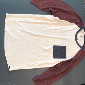 Men’s white, maroon, and navy 3/4 sleeve. Large